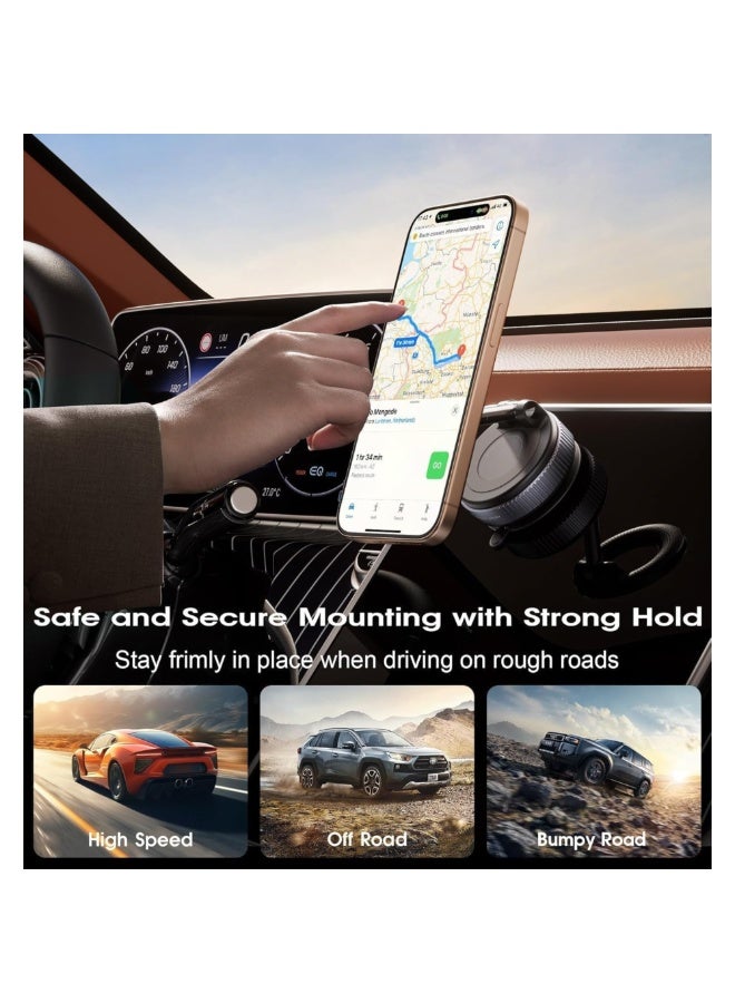 QK Exclusives Car Phone Holder - 360° Adjustable Car Phone Mount - Rotatable and Foldable with strong Vacuum Suction and Magnetic Ring, for Car and Other Smooth Surface - Image 3